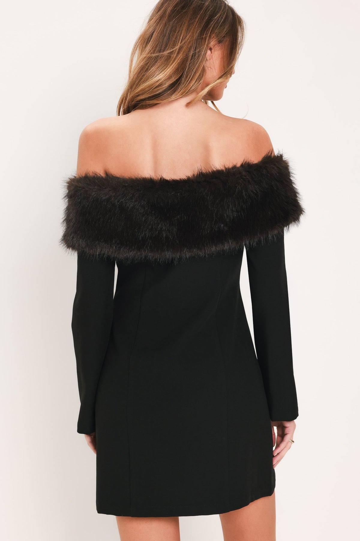 Fiona Noir Frost Faux-Fur Off- Shoulder Mini Dress - Robbi & Angel