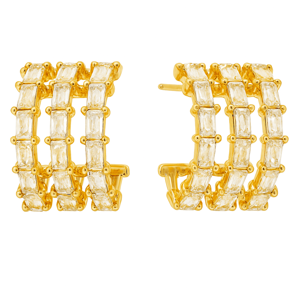 Francesca Triple Band Gold Crystal Hoops - Robbi & Angel