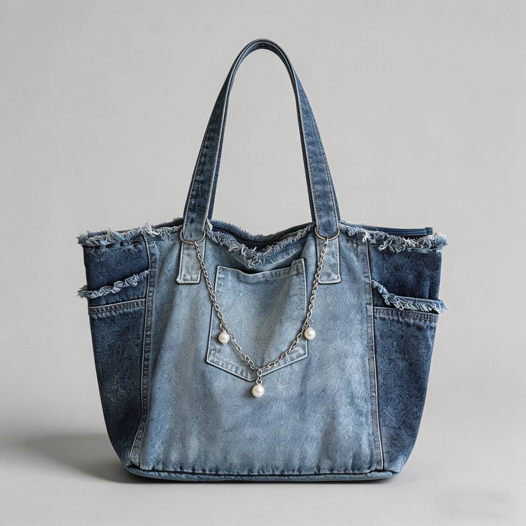 Frayed Edge Denim Tote Bag - Robbi & Angel