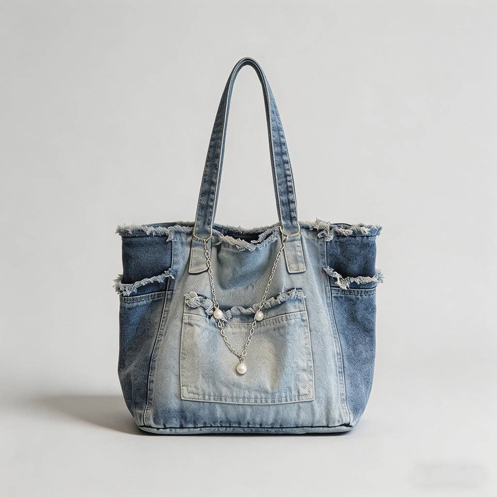 Frayed Edge Denim Tote Bag - Robbi & Angel