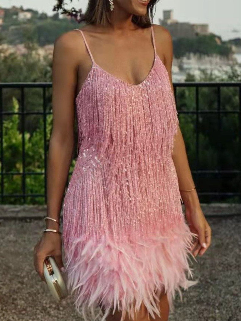 Fringe Feather Hem Mini Dress - Robbi & Angel