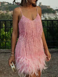 Fringe Feather Hem Mini Dress - Robbi & Angel