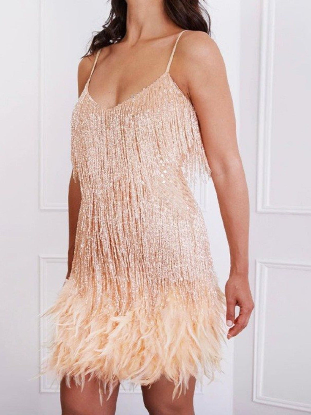 Fringe Feather Hem Mini Dress - Robbi & Angel
