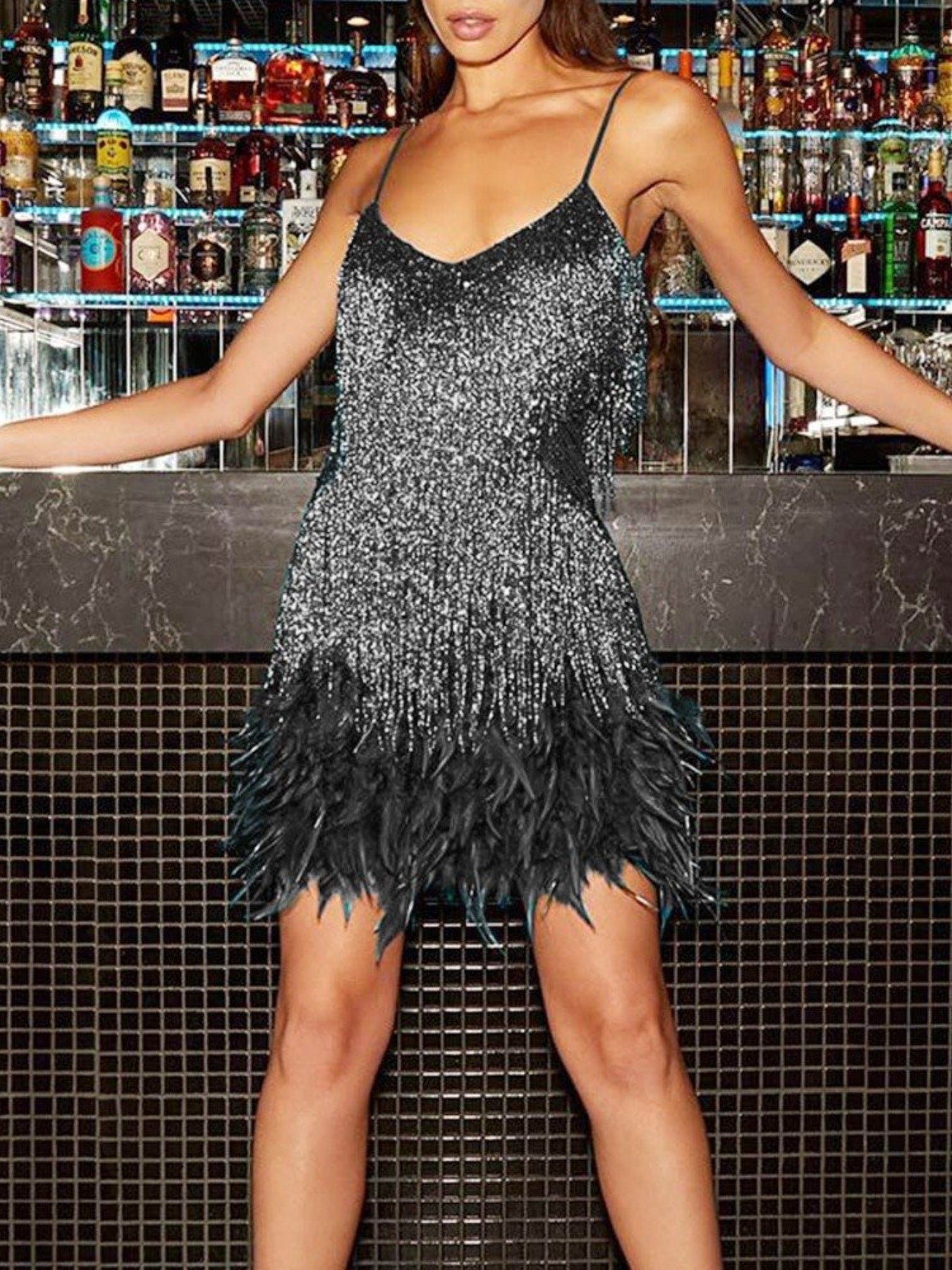Fringe Feather Hem Mini Dress - Robbi & Angel