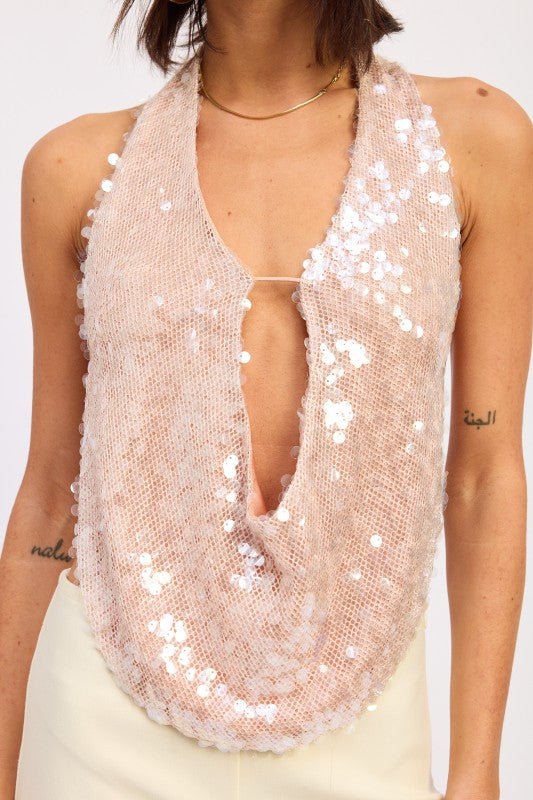 FRONT TIE SEQUIN HALTER TOP - Robbi & Angel