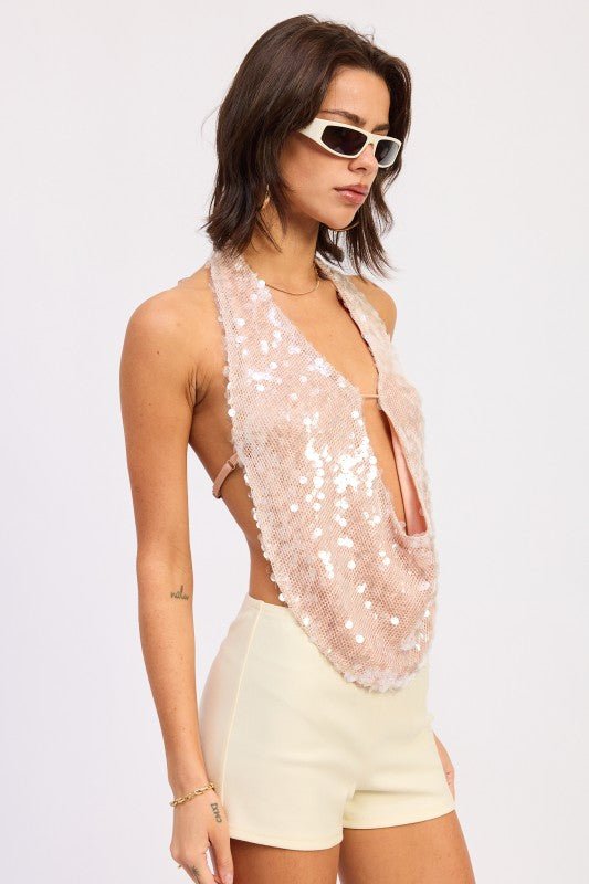 FRONT TIE SEQUIN HALTER TOP - Robbi & Angel