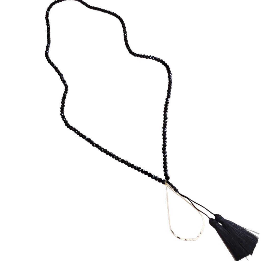 Gaia Midnight Faceted Bead Lariat with Gilded Teardrop Necklace - Robbi & Angel