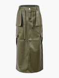 Genene Faux Leather Front Pocket Maxi Skirt - Robbi & Angel