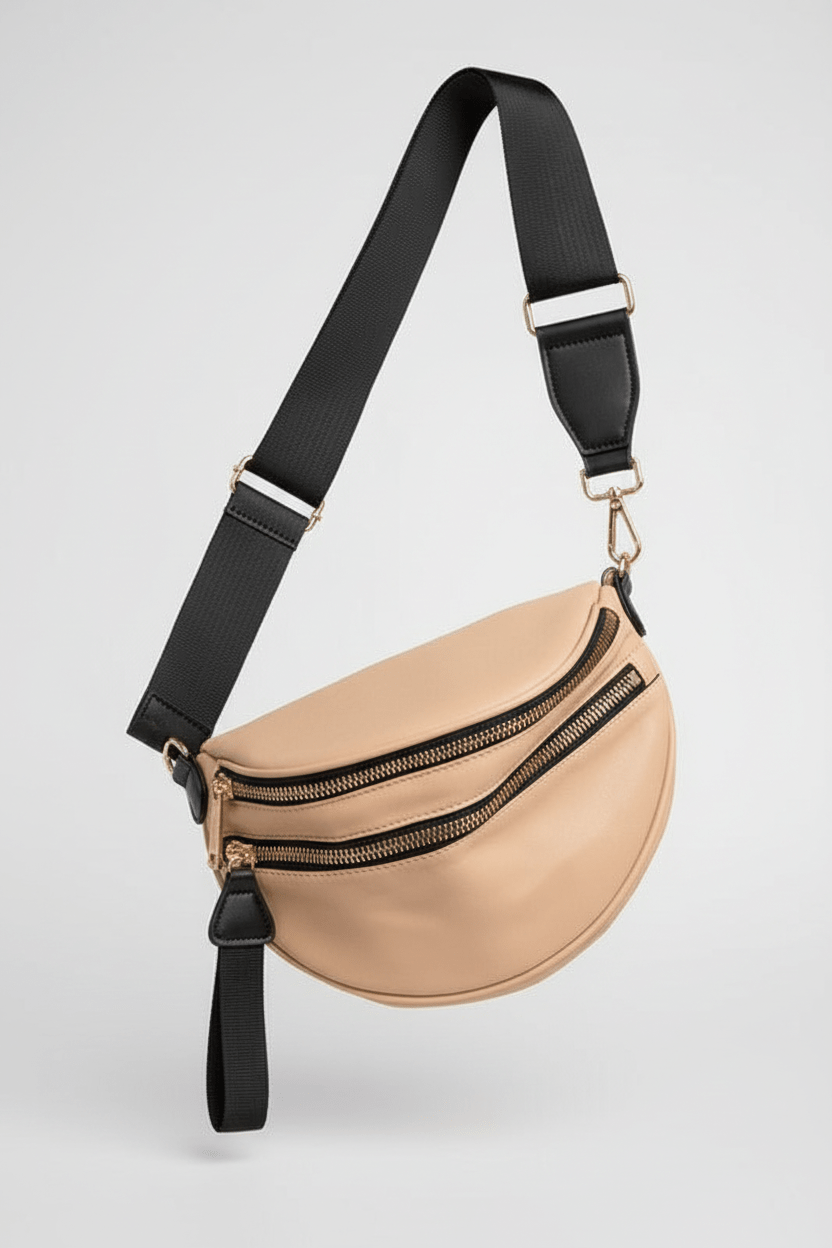 Gia Double Zip Nylon Sling - Crescent Bag - Robbi & Angel