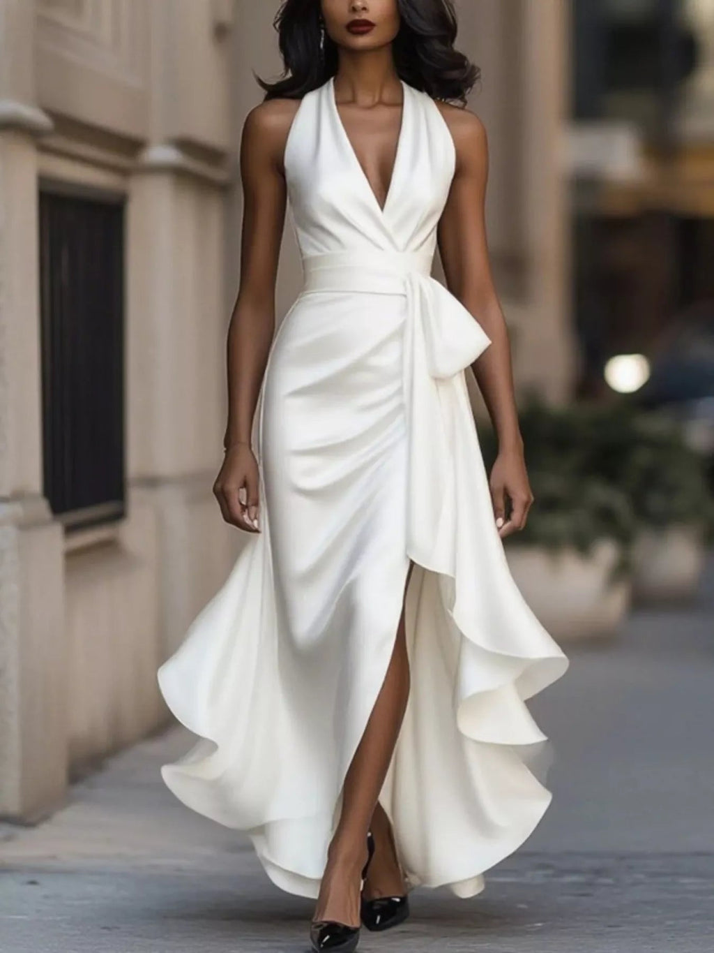 Giana High-Low Ruffled Satin Maxi Dress - Robbi & Angel