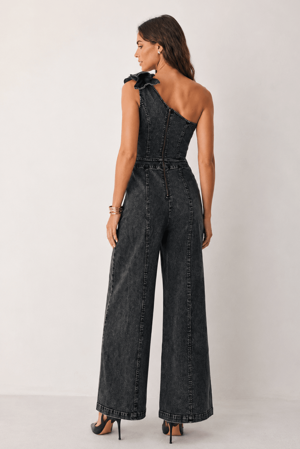 Gianna Graphite Petal Edge Denim Jumpsuit - Robbi & Angel