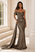 Gisela One Shoulder Metallic Fitted Dress With Sash - Robbi & Angel