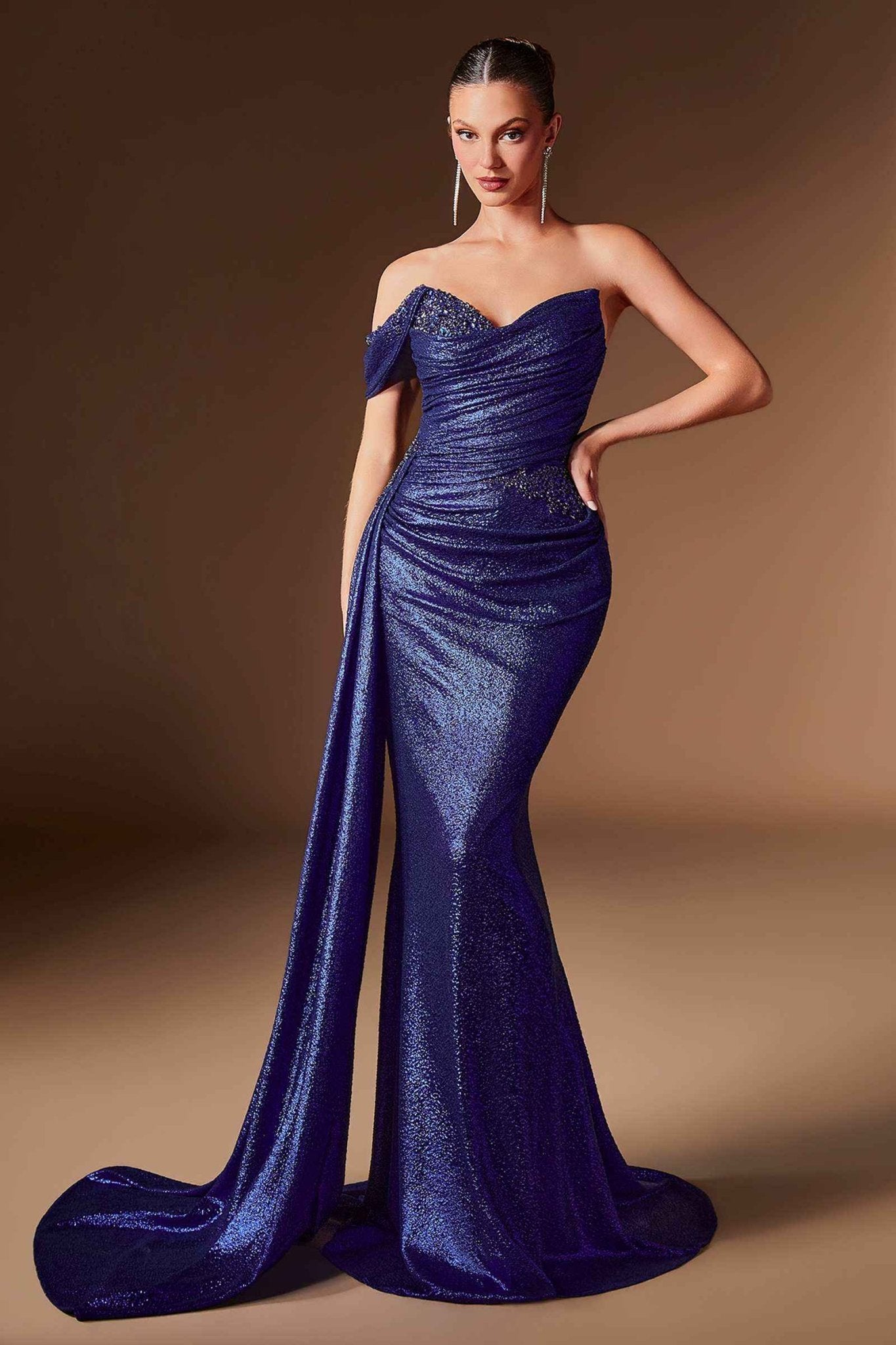 Gisela One Shoulder Metallic Fitted Dress With Sash - Robbi & Angel