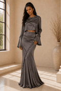 Grace Asymmetric Design Ruffled Long Sleeved Two Piece Set - Robbi & Angel
