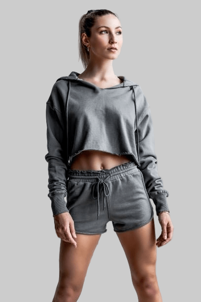 Grey Raw Edges Cropped Hoodie and Bottom Sets - Robbi & Angel