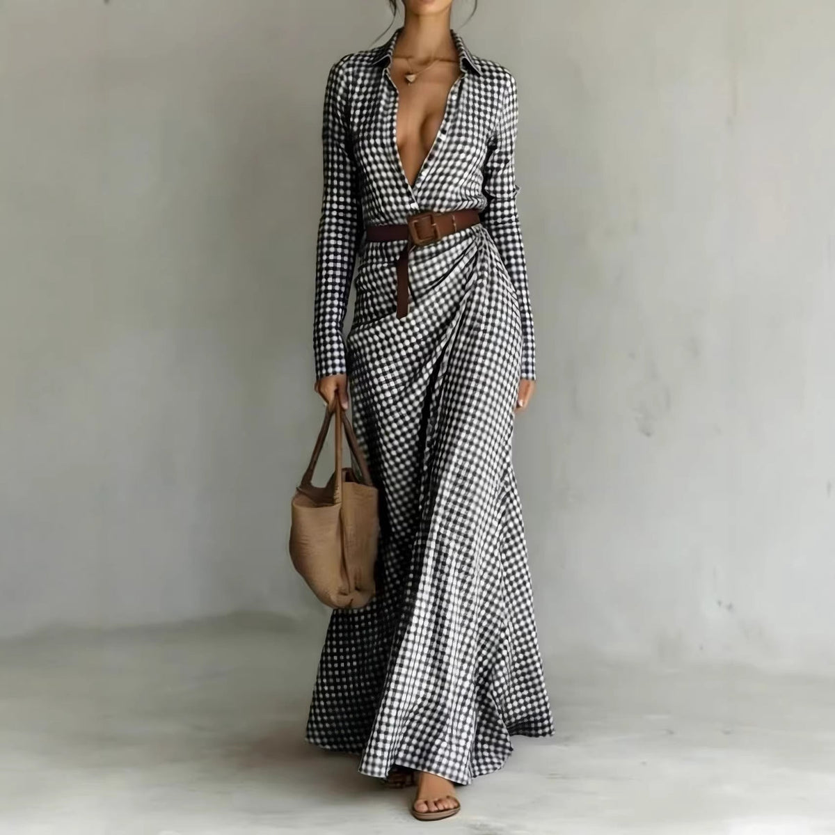 Gwen Gingham Belted Irregular Pleated Dress - Robbi & Angel