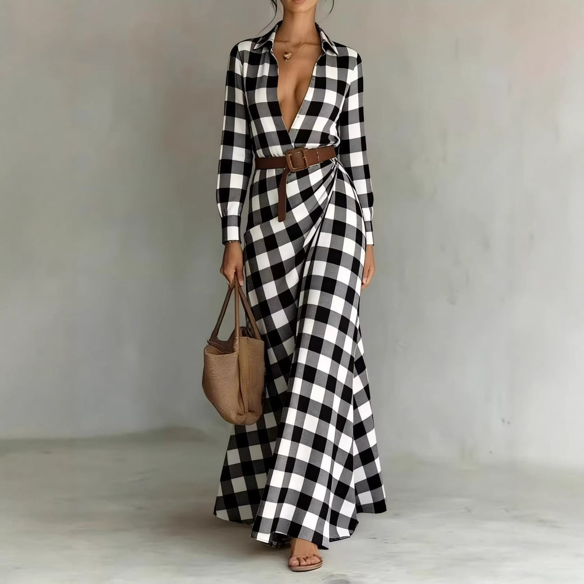 Gwen Gingham Belted Irregular Pleated Dress - Robbi & Angel