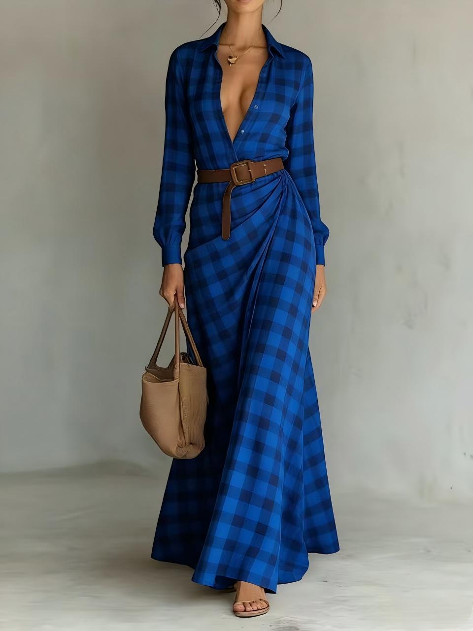 Gwen Gingham Belted Irregular Pleated Dress - Robbi & Angel