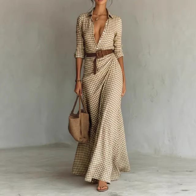 Gwen Gingham Belted Irregular Pleated Dress - Robbi & Angel