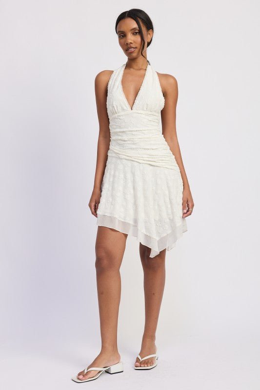 HALTER ASYMMETRICAL PRINTED DRESS - Robbi & Angel