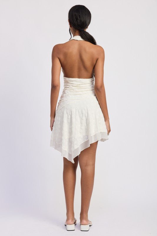 HALTER ASYMMETRICAL PRINTED DRESS - Robbi & Angel