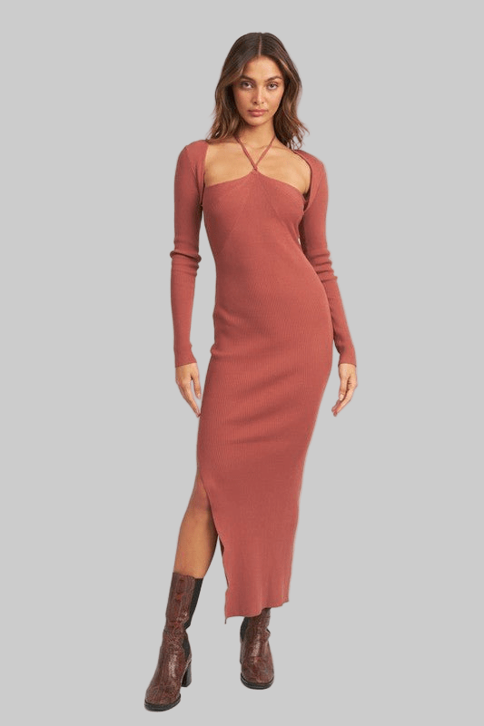 HALTER NECK MAXI DRESS WITH SLIT - Robbi & Angel