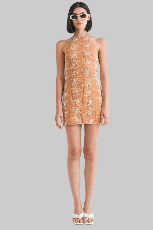 HALTER NECK PRINTED MINI DRESS WITH BACK TIE - Robbi & Angel