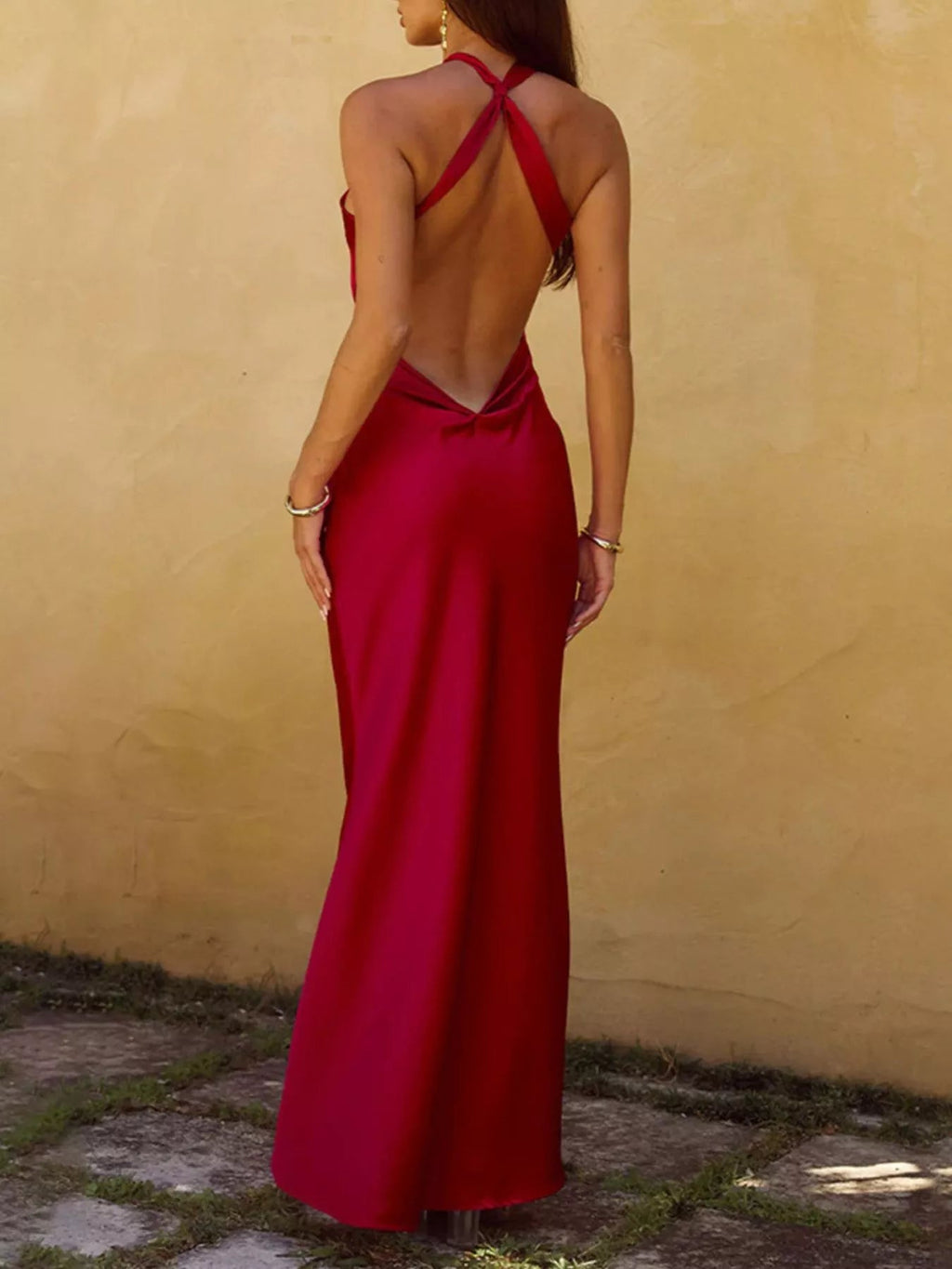 Halter Neck Satin Maxi Dress - Robbi & Angel