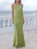 Halter Neck Satin Maxi Dress - Robbi & Angel
