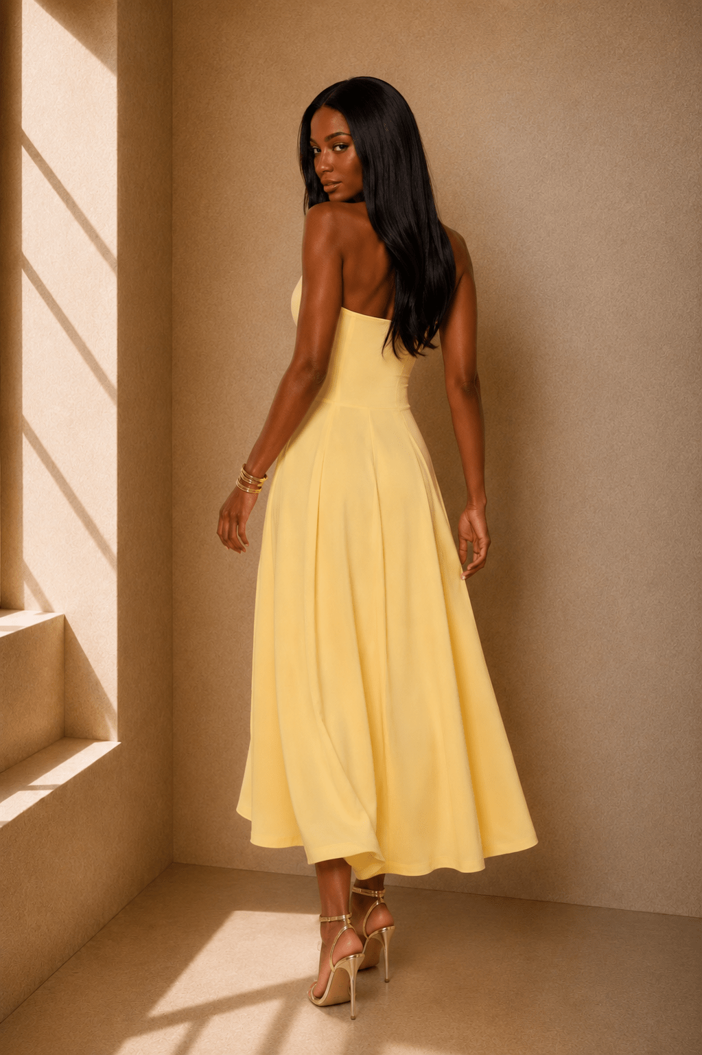 Halter Solid Dropped Hem Midi Dress - Robbi & Angel