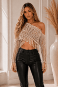 Heather Fringe One-shoulder Macrame Crop Top - Robbi & Angel