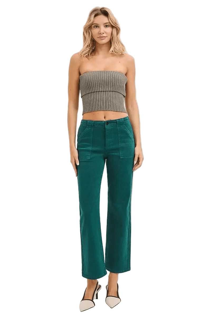 High Rise Ankle Flare Patch Pocket Jeans - Robbi & Angel
