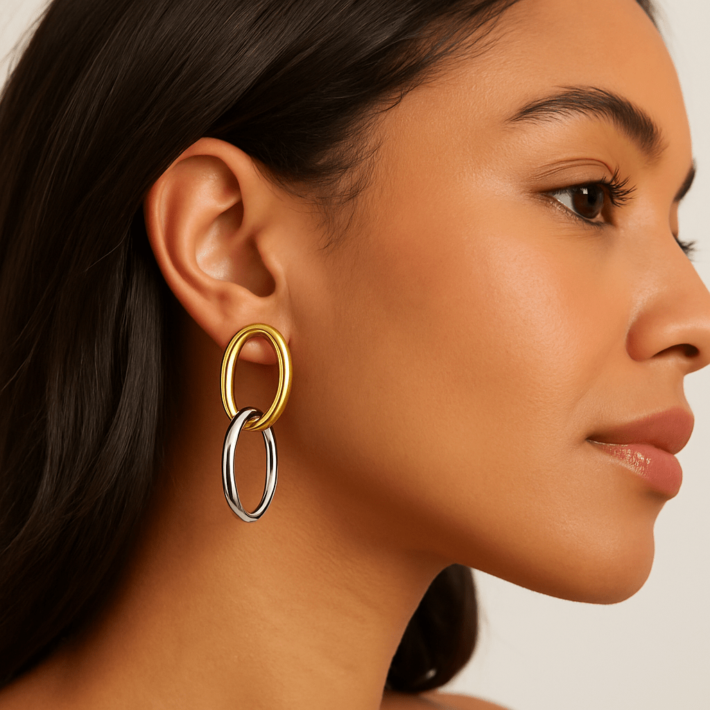 Isla Two - Toned Oval Link Drop Earrings - Robbi & Angel