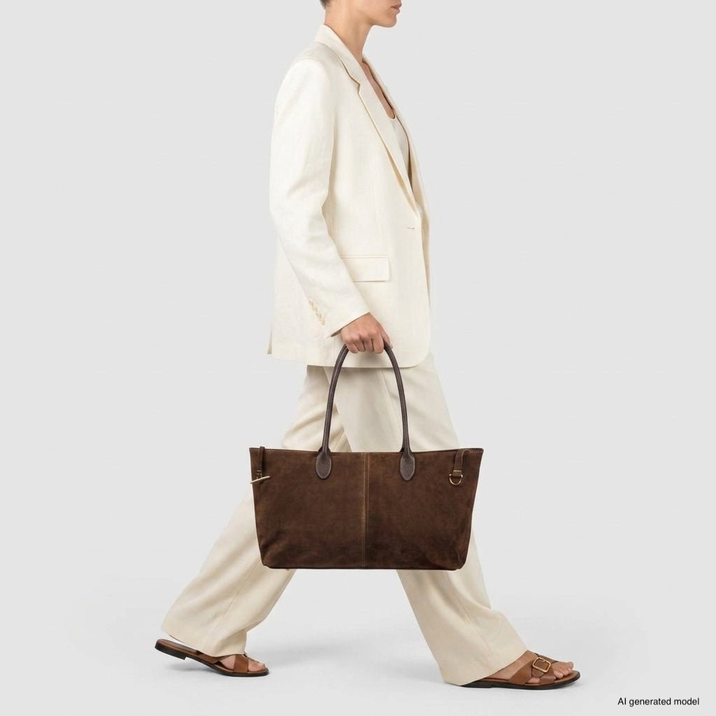 Izzie Italian Genuine Suede & Full-Grain Leather Tote Bag - Robbi & Angel