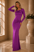Janet Round Neck Long Sleeve Slim Pleated Maxi - Robbi & Angel