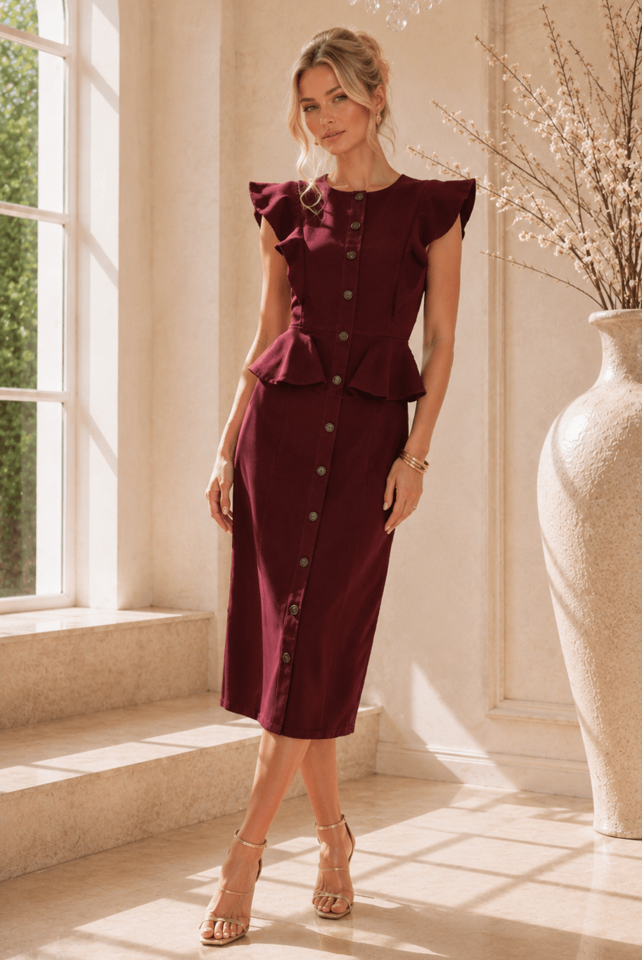 Janice Ruffle Reverence Woven Midi Dress - Robbi & Angel
