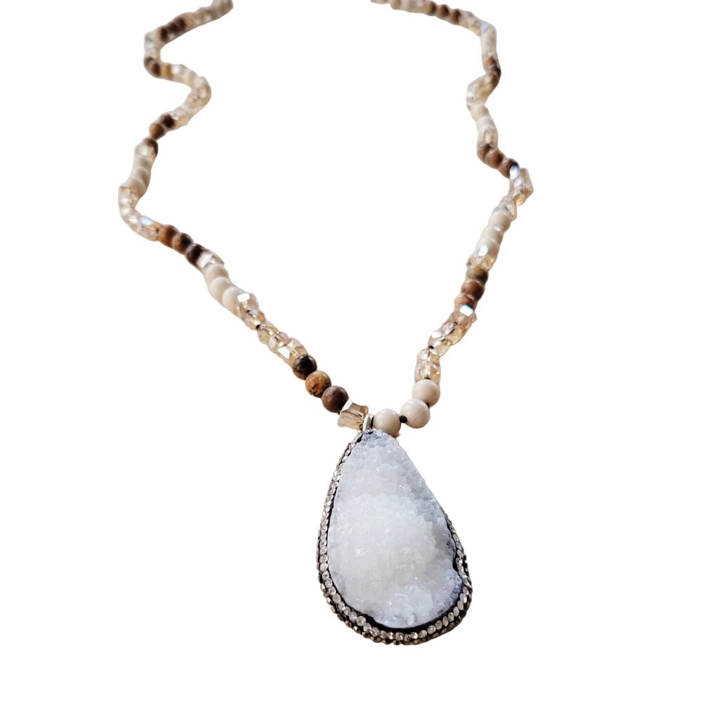 Jasper Beaded Necklace w/ Druzy Pendant 262v - Robbi & Angel