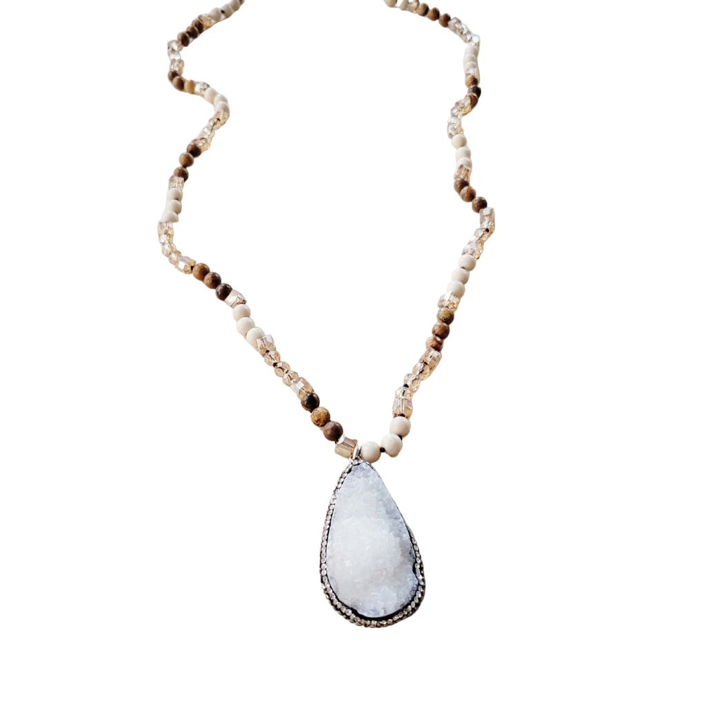 Jasper Beaded Necklace w/ Druzy Pendant 262v - Robbi & Angel