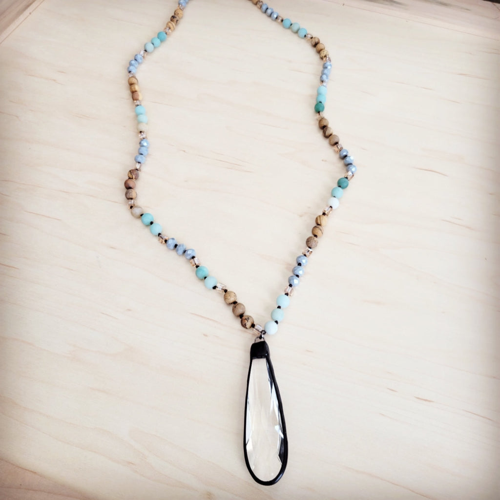 Jillian Long Beaded Necklace w/ Crystal Pendant - Robbi & Angel