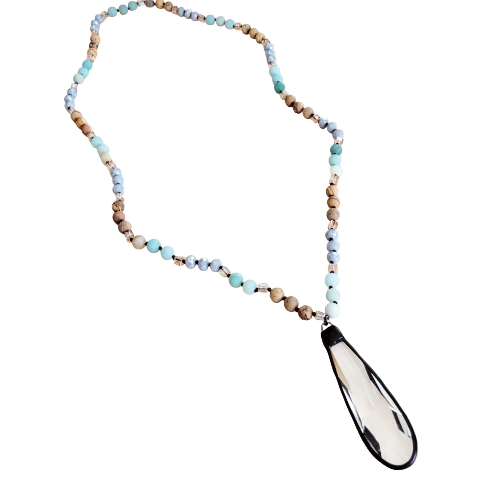 Jillian Long Beaded Necklace w/ Crystal Pendant - Robbi & Angel