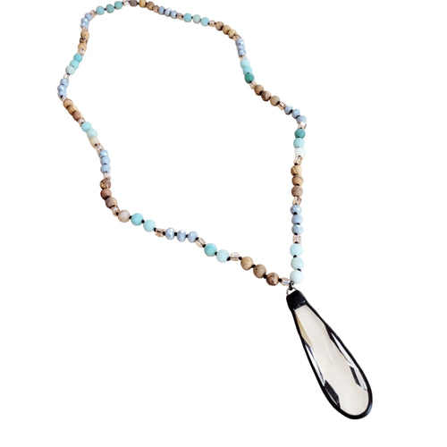 Jillian Long Beaded Necklace w/ Crystal Pendant - Robbi & Angel