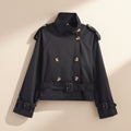 Joann Notch-Collar Short Trench Coat with Belt Buckle Detail - Robbi & Angel