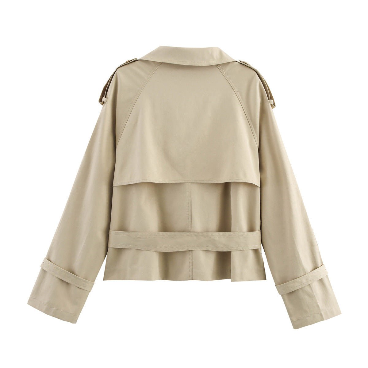 Joann Notch-Collar Short Trench Coat with Belt Buckle Detail - Robbi & Angel