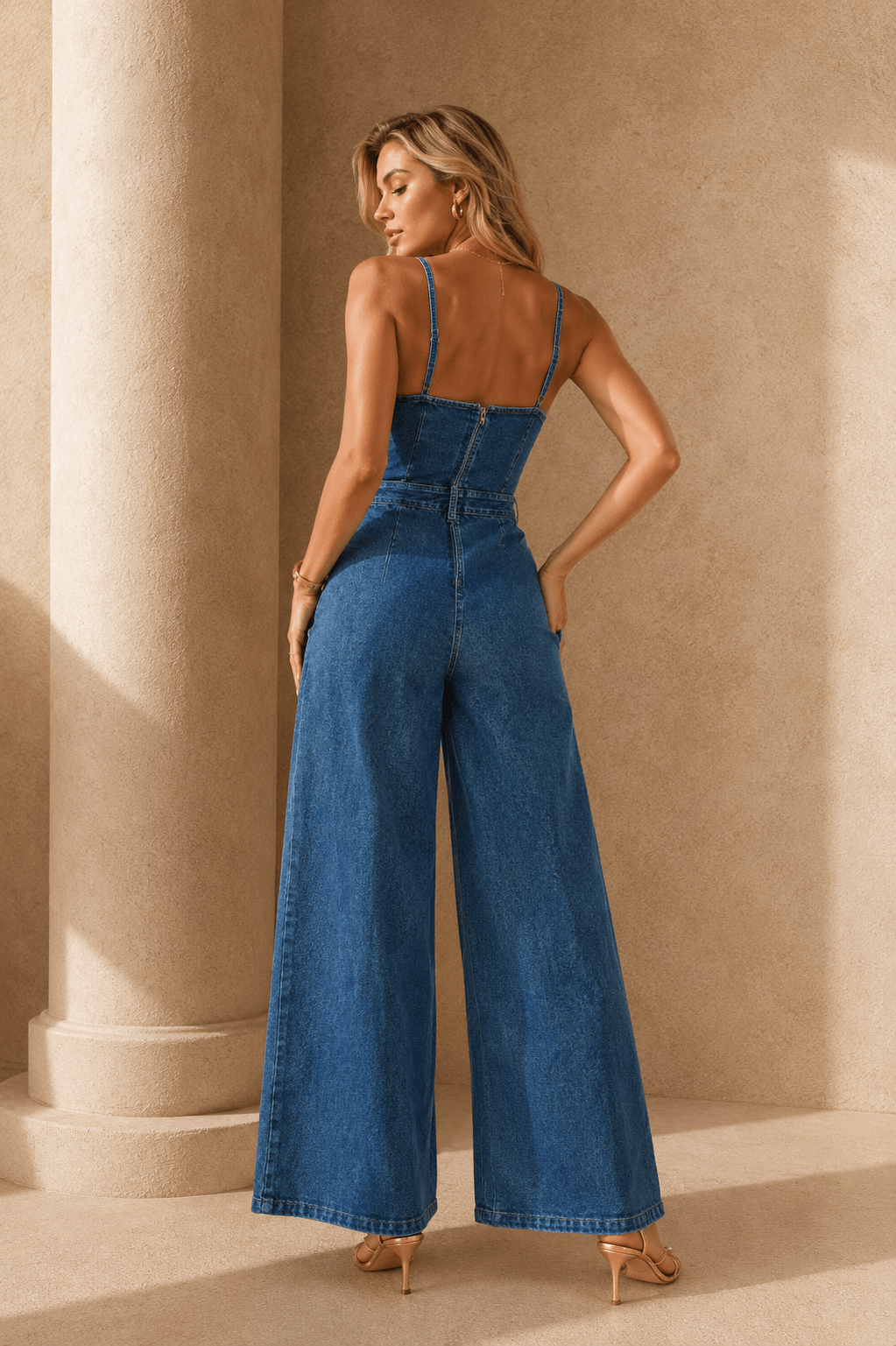 Kim Wide Leg Stretch Denim Jumpsuit - Robbi & Angel