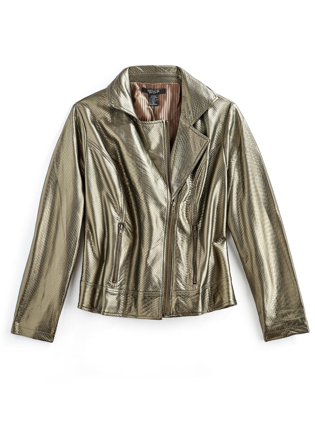 Kristine Asymmetrical Zip Metallic Snake Pattern Moto Jacket - Robbi & Angel