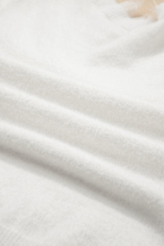 Lace Patchwork Sleeve Faux Two - Piece Fuzzy Sweater - Robbi & Angel