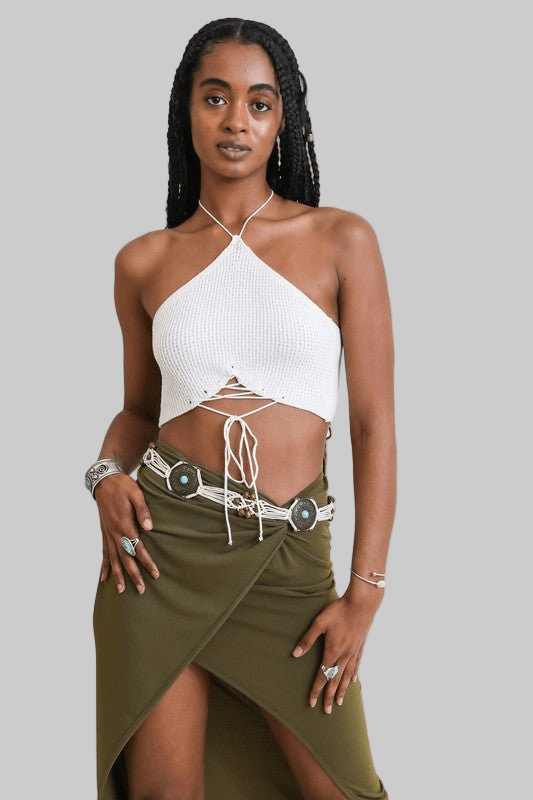 Lace - Up Halter Knit Bralette Crop Top - Robbi & Angel