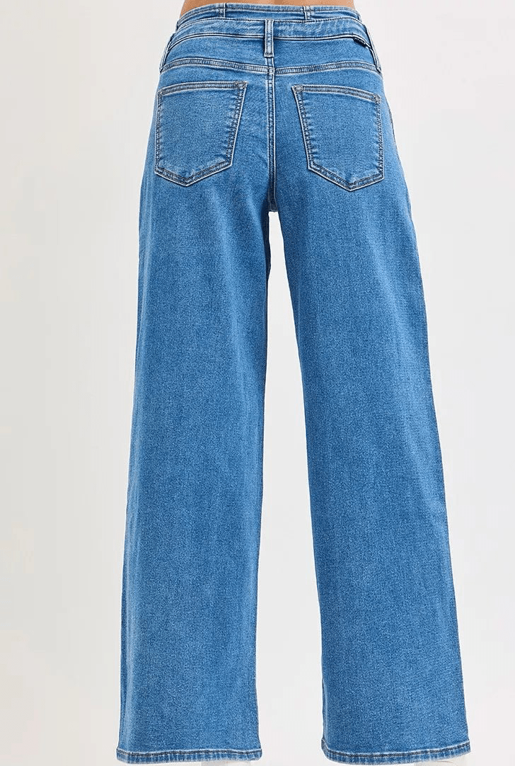 Lana Mid Rise Fit Wide Leg with Pleated Detail Jeans - Robbi & Angel