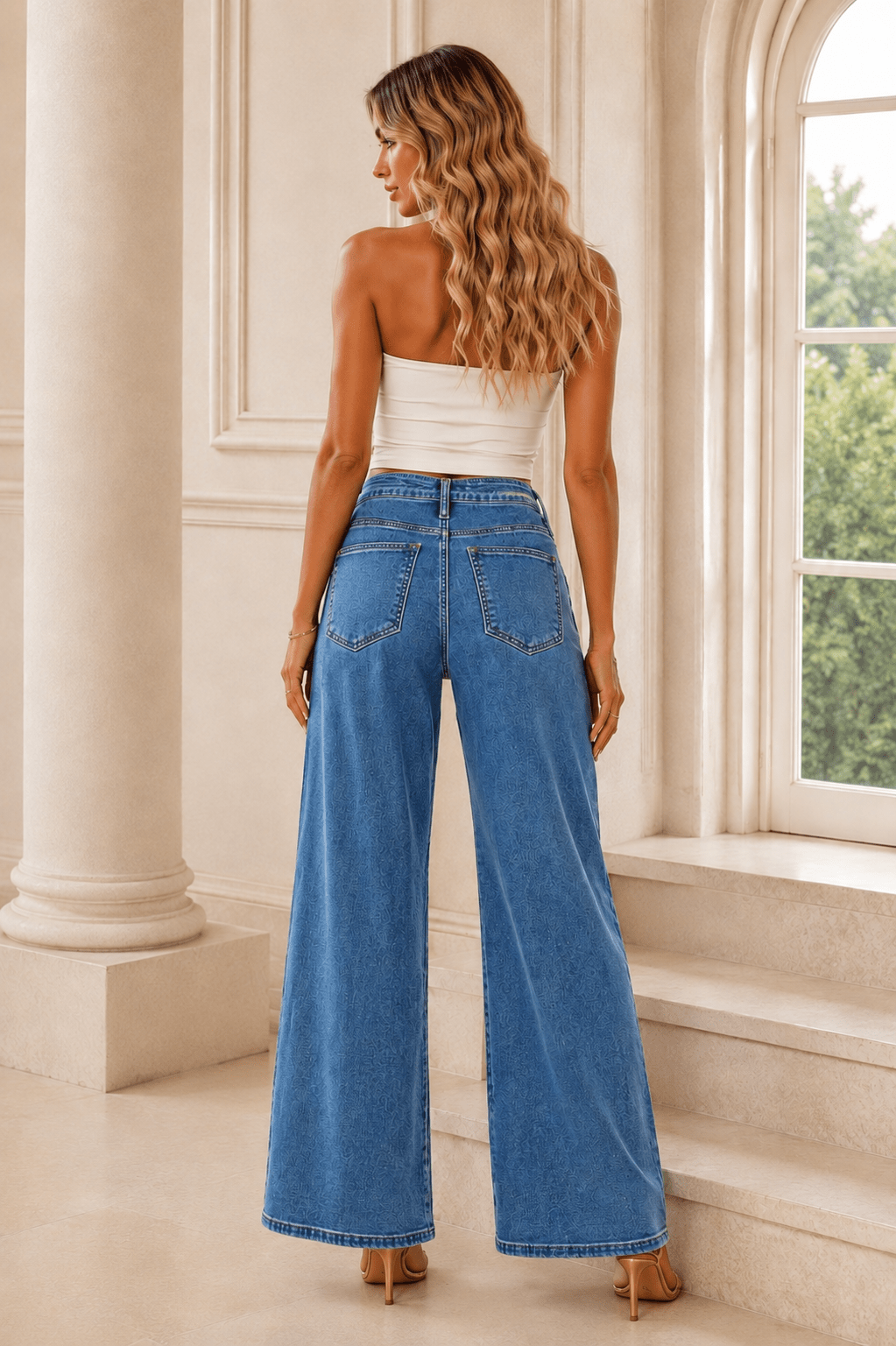 Lana Mid Rise Fit Wide Leg with Pleated Detail Jeans - Robbi & Angel