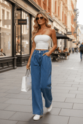 Lana Mid Rise Fit Wide Leg with Pleated Detail Jeans - Robbi & Angel
